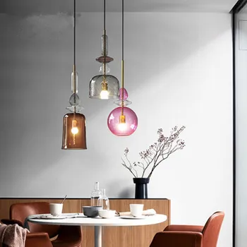 Modern basit yaratıcı şekerleme renkli cam avize restoran, salon bar yatak odası açık renk tekli Avize