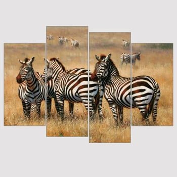 Modern Zebra Resimleri Büyük Tuval Resimleri Hayvan Baskı Otlak manzara Duvar Resimleri Sanat Modüler Ev Dekorasyon Çerçevesiz