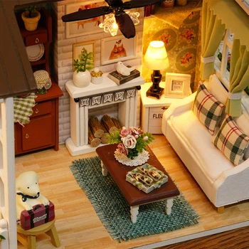 Montaj DİY Oyuncak Ev Oyuncak Ahşap Miniatura Oyuncak Evler z008 Mobilya LED Işıklar Doğum günü Hediyesi İle Dollhouse Minyatür oyuncaklar