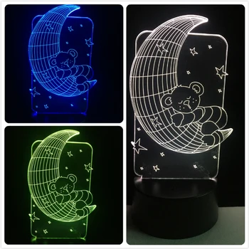 Moon 3D USB Sıcak Satış Karikatür Bira Uyku Lamba 7 Renk Bebek Uyuyor Sıcak Yıldız Gece lambası Yatak Odası Dekorasyonu Çocuk Hediye Değiştirme LED