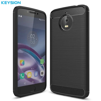 Motorola E8 MOTO Plus 5.5 inç Karbon Fiber için KEYSİON Durumunda E4Plus MOTO için yumuşak SIFIRLAMA Darbeye dayanıklı Silikon Telefon Kapağı Fırçalanmış