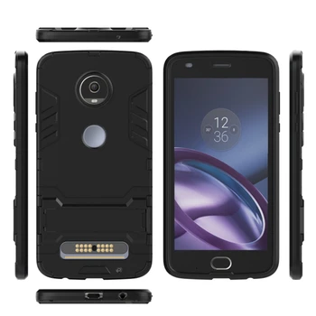 Motorola Moto Z2 Oynamak Karma Sabit Plasitc + Yumuşak Silikon Standı Kapak İçin Darbeye Dayanıklı Telefon Kılıfları Zırh Robot Moto Z2 Oyna