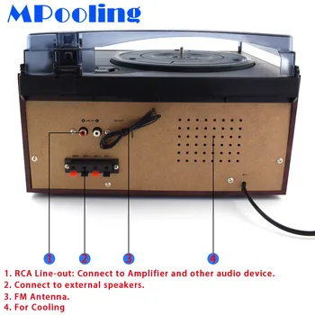 MPooling USB Pikap LP Vinil Plak Çalar Kaset Kaydedici CD Çalar 4.1 Bluetooth AM/FM Radyo Aux-RCA Hat-