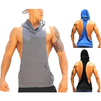 Musculation yelek vücut geliştirme giyim 2017 Dört kolsuz Saf Renk Yelek Kazak fanila spor erkek fanila Kapşonlu