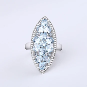 Mücevher Bale Doğal Gökyüzü Mavi Topaz Taş Kadın Takı İçin Katı 925 Gümüş Bohemya Nişan Yüzüğü Yüzük