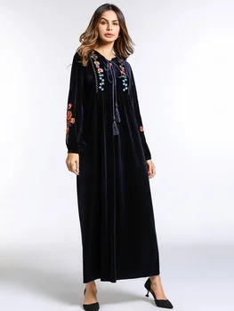 Müslüman Nakış Maxi Elbise Kadife Elbise Çarşafımın Uzun Elbiseleri Thobe, Gevşek Stil Kimono Ramazan Orta Doğu Arap İslami Giyim