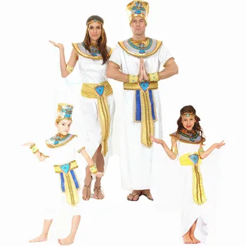 Mısır Kraliçesi Cosplay Kostüm Prenses Kraliyet Altın Kadın Erkek Kostüm Kostüm Partisi Noel Cadılar Bayramı Kostümleri Çocuklar