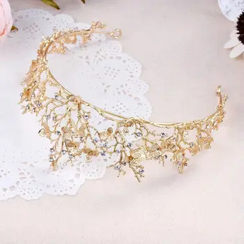 Nedime Taslar Tiaras Barok Vintage Altın Düğün Gelin Taç, Saç Aksesuarları Diadem Taç Mücevher Başlığı