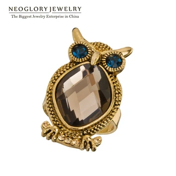 Neoglory Auden Elmas Moda Kristal Ayarlanabilir Yüzük Vintage Takı Baykuş Hayvan Tasarımcısı 2018 yeni Marka