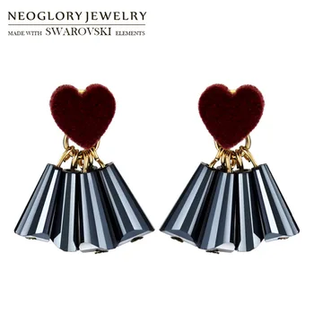 Neoglory Avusturya Kristal & Fanila Damla Küpe Toptan İçin Şık Kırmızı Kalp Stil Moda Kız Sevimli Hediye