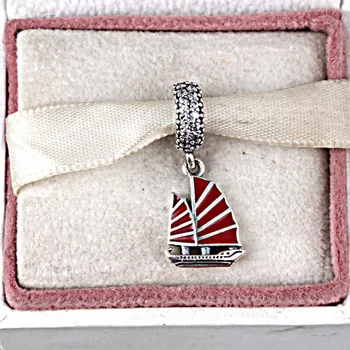 Net Kübik Zirkon ve Kırmızı Emaye Kadınlarla Pandora Charms Bilezik 925 Gümüş Çin Hurda Gemi Gümüş Dangle uyuyor