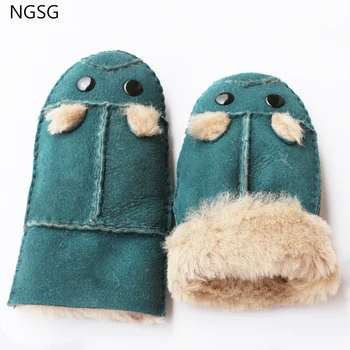 NGSG Güzel çocuk sıcak kış Kürk fare tasarım Altı renk Deri koyun derisi eldiven Erkek ve kız sevimli Karikatür eldivenler