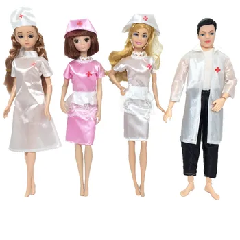 NK Bir Set Oyuncak Bebek Moda Giyim Üniforma Beyaz Melek Kadın Barbie Bebek Cosplay İçin Erkek Doktor Elbise Giydir Oyuncak Hemşire