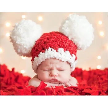Noel Bebek Noel Baba Şapkası Bebek Kız Pom-Pom Bere Şapka Tığ işi Örgü Bebek Şapka yeni Doğan Fotoğraf Sahne 1 adet H158