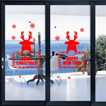 Noel Dekorasyon Noel Kar Tanesi Geyik Vitrin Cam Sticker Çıkarılabilir Oyma Ev Dekorasyonu Pencere Duvar Çıkartmaları Çıkartmaları