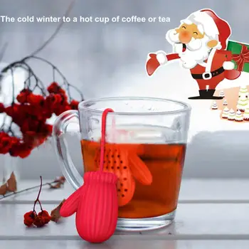 Noel eldiven Çay Süzgeci İnfusers Makinesi Silikon Gevşek Yaprak Kahve Çanta Kupa Filtre Mutfak Araçları Kahve Çay Eldiven Süzgeç