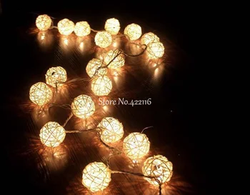 Noel Işıkları Dekorasyon Luces De Navidad 10m 38 Sıcak Beyaz Rattan Topu Dize Işık Tatil Peri Işıkları LED
