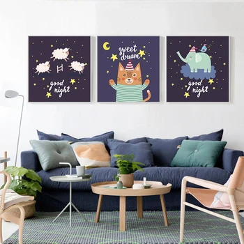 Nordic Sevimli Hayvanlara İyi Geceler Tatlı Rüyalar Yatak Odası Çocuk Odası Ev Dekorasyonu Resimler İçin Resim Poster Duvar Resim Tuval