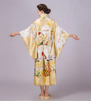 Obi İle Altın Bayan Moda Geleneksel Japon İpek Kimono Yukata Elbise Elbise Sahne Performansı Müşteri Bir Boyut Akşamlar