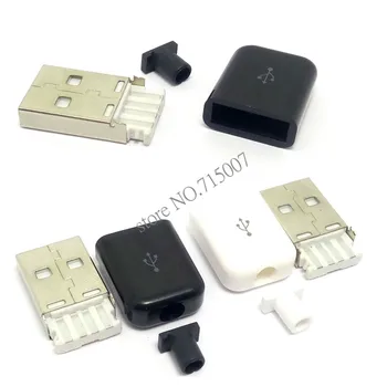 OD3 için 1 DİY Fişler 3 Beyaz Siyah Plastik Kapak Kaynak Türü İle 10 adet Tip Erkek USB 4 Pimli Yuva Bağlayıcı.0 Kablo