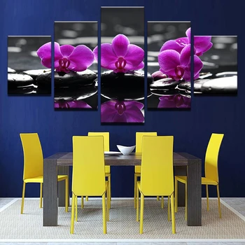 Odası Duvar Sanat Tuval Yaşayan modüler Resimler Spa Taşlar Orkide Çiçek Resimleri Güve 5 Adet Çerçeveli Basılı Çizmek HD Dekor