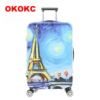 OKOKC Paris Tata Baskı Bagaj Kalın 18-32 İnç Seyahat çantası Aksesuarlar için Elastik Toz geçirmez Çanta Kapağı Kapakları