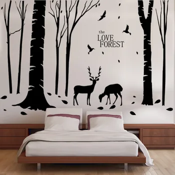 Orman Duvar Sticker Çıkarılabilir Ucuz PVC Ev Dekorasyonu Ağaç Ev Dekorasyon Vinil Geyikler ve Hayvan Çıkartmaları Duvar Resimleri Poster
