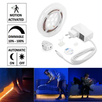 Otomatik hareket ile Aktive Yatak Işık Dim Esnek Şerit Hareket Sensörü Gece Işık Dim Aydınlatma Kapalı Zamanlayıcı