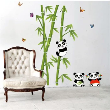 Oturma Odası Dekorasyonu için Panda Yeşil Bambu Ormanı TV Ayarı Duvar Sticker Yaratıcı Güzel Stili DİY Ağaç Ev Dekor Çıkartmaları