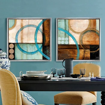 Oturma odası ev için mavi ve kahverengi daireler modern soyut resim tuval baskı ofis poster cuadros decoracion dekor