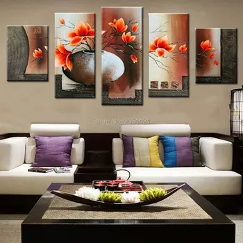 Oturma odası için el yapımı büyük tuval sanat ucuz modern soyut tuval duvar sanatı turuncu çiçek manzara Yağlıboya Resim