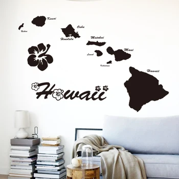 Oturma odası, yatak odasında sanat ucuz vinil Ev Dekorasyon Hawaii Adaları Duvar sticker çıkarılabilir ev dekor adı teklif harita çıkartmaları