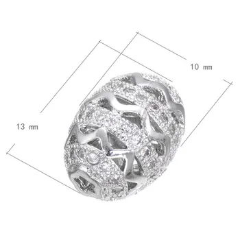 Oval Gümüş Çekicilik Boncuk Avrupa Mikro Pave Zirkon Charm içi Boş Boncuk Bilezik 5 adet CHF122 Yapmak İçin Uygun