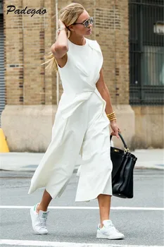 PADEGAO Beyaz ayak Bileği Uzunlukta Pantolon İmparatorluğu Bel Asimetrik Yelek Pantolon Yapışık 2017 Rahat Moda Kadın Giyim Zarif İnce