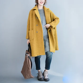 Palto Nicesense abrigos mujer kışın kış yün ceket kadın Vintage Yün Palto Kış artı boyutu Katı Gevşek Kat Kalın