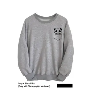 Panda Unisex Grafik Sweatshirt Genç giyim Üniversite Crewneck Pocket Tee Moda Sevimli Yamalar Kadın Jumper Öğrenci-E013