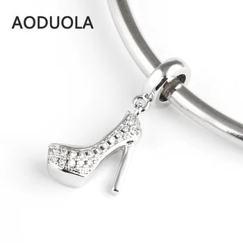 Pandora Bilezik Takılar İçin Kristal Zirkon Kolye DİY Boncuk Büyük Delik Charm Fit ile 925 Gümüş Boncuk Yüksek topuklu Ayakkabı