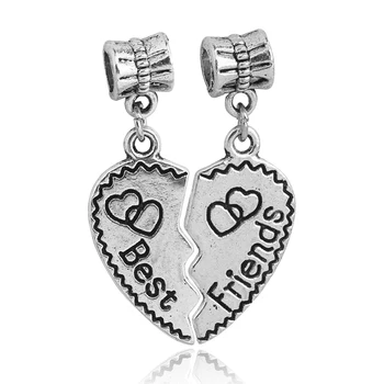 Pandora Charm için ücretsiz Kargo 1PAİR DİY Takı Aksesuar Gümüş en İyi Arkadaşı Kalp Dangle Takılar Boncuk Bilezik