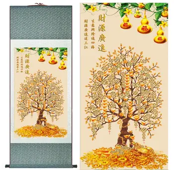 Para ağacı boyama Çin geleneksel sanat resim en kaliteli ipek boyama zenginlik scorll resim