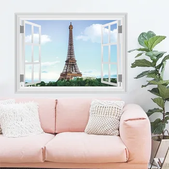 Paris Eyfel Kulesi Duvar Sticker Oturma Odası, Yatak Odası Restoran TV Kanepe arka Plan dekorasyon 3d pencere Duvar Çıkartmaları Ev Dekorasyonu