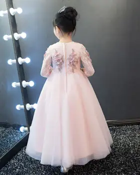 Pembe güneşli Çocuk Balo Elbisesi uzun kollu ayak bileği uzunluğunda Prenses Akşam kız Çocukları için kızlar için tatil Giydir elbise