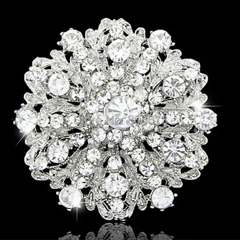 Perakende Sıcak Satış En Kaliteli Avusturya Kristalleri Gümüş Tonu Düğün Gelin Buketi Çiçek Broş Kadın Parti Elbise Takı