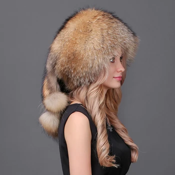 Pom Pom Tilki Kuyruğu Bayan Kış Sıcak Şapkalar Yumuşak Tüylü Şapkalı Kadın Kış Gerçek Doğal Kürk Gümüş Tilki Şapka