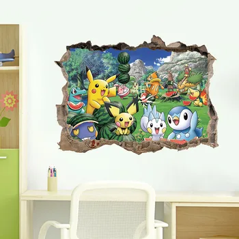 Popüler Pokemon Hayvan Karikatür Duvar Çıkartmaları Çocuk Odası Duvar Sanat Duvar Dekorasyonu İçin Duvar Tarzı Vinil Çıkartma patlak 3D