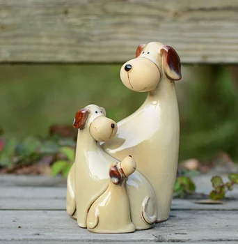 Porselen Köpek Aile Heykelcik Ebeveynler için Porselen Köpek Minyatür El Sanatları Süs Aksesuarları, Doğum günü ve Oda Dekor makyaj