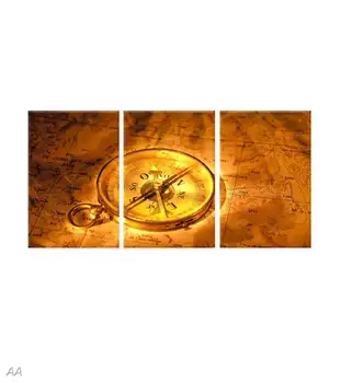 Pusula Yağlı Boya İle Panel 3 Modern Tuval Sanat Altın Dünya Haritası Kanvas Duvar Resimleri Oturma Odası İçin Çerçevesiz Basılmış Hd