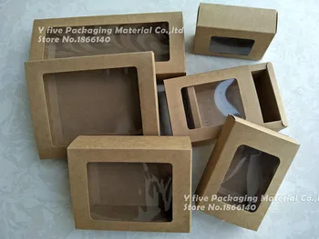 PVC Pencere Kahverengi ambalaj Kağıdı Ambalaj Karton Kutu Boş Kağıt Kutu 100pcs 7 Boyutu Kraft Kağıt Çekmece Kutuları sürü Ücretsiz kargo\