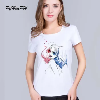 PyHenPH Toptan Yaz Gömlek Harley Quinn T Shirt Kadın O-boyun T-Casual t gömlek Üst Tee Camisa Kısa Kollu gömlek