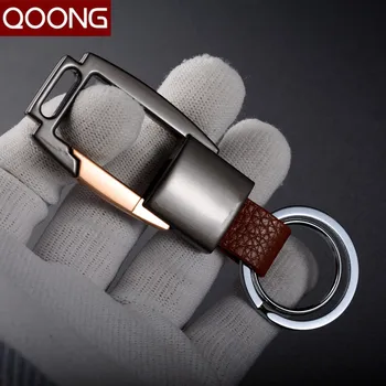QOONG Moda Erkek Deri + Metal Anahtarlık Halkası Tutucu Bel Y58 Anahtarlık Metal Araba Sökülebilir Anahtarlık Aksesuarları Astı