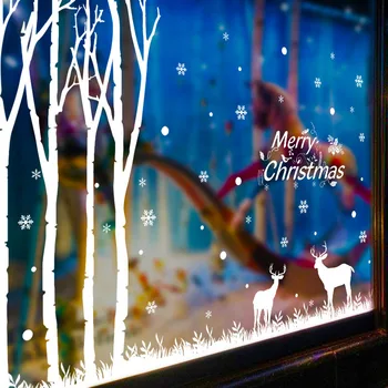 QuickDone Çıkarılabilir DİY Mutlu Noeller Ev Dekorasyonu Beyaz Geyik kar Tanesi Duvar Pencere Etiket Sanat Noel Partisi Dekorasyon MR0105